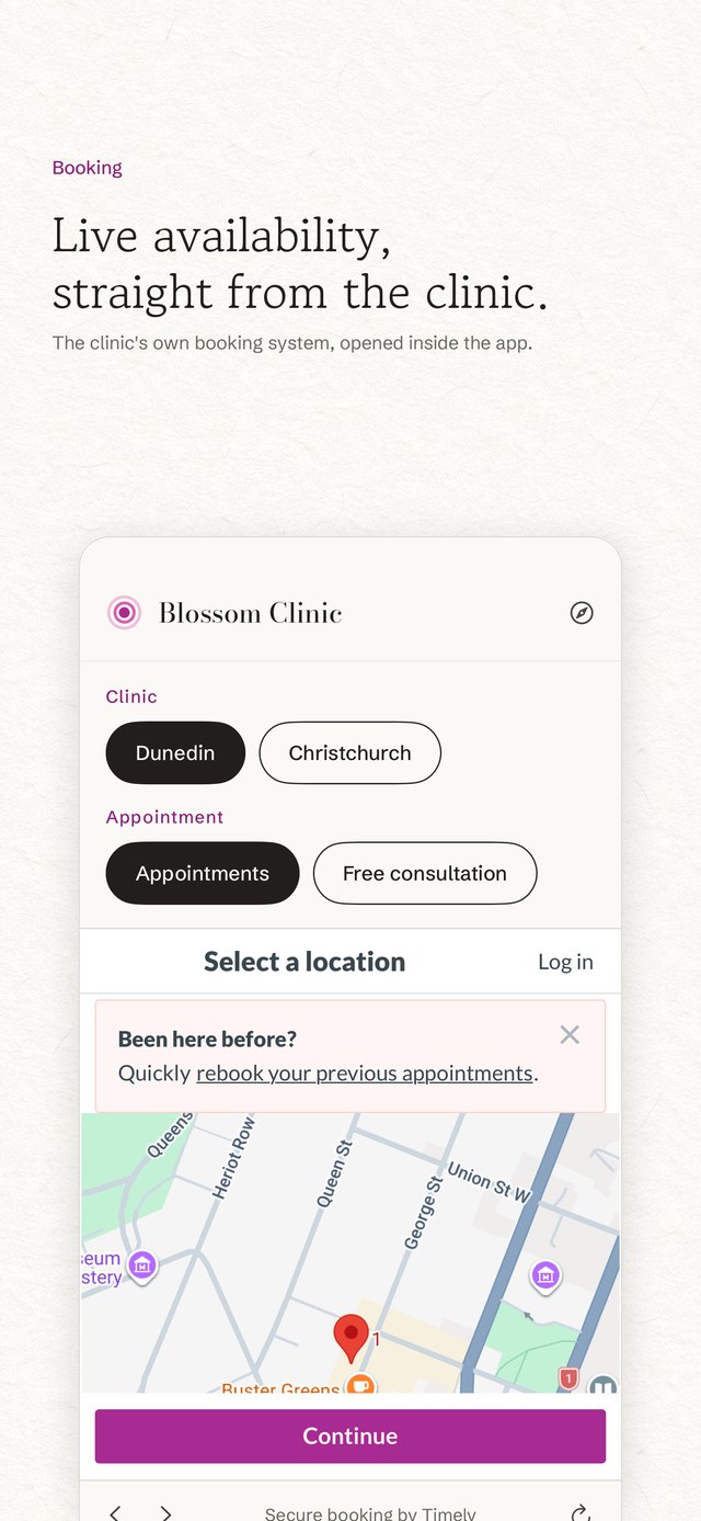 Blossom Clinic app screen