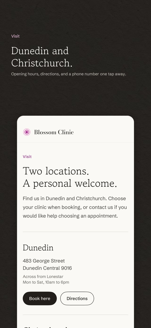 Blossom Clinic app screen
