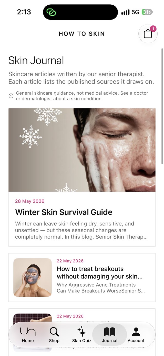 Unleashed Beauty app: skin journal and expert guides