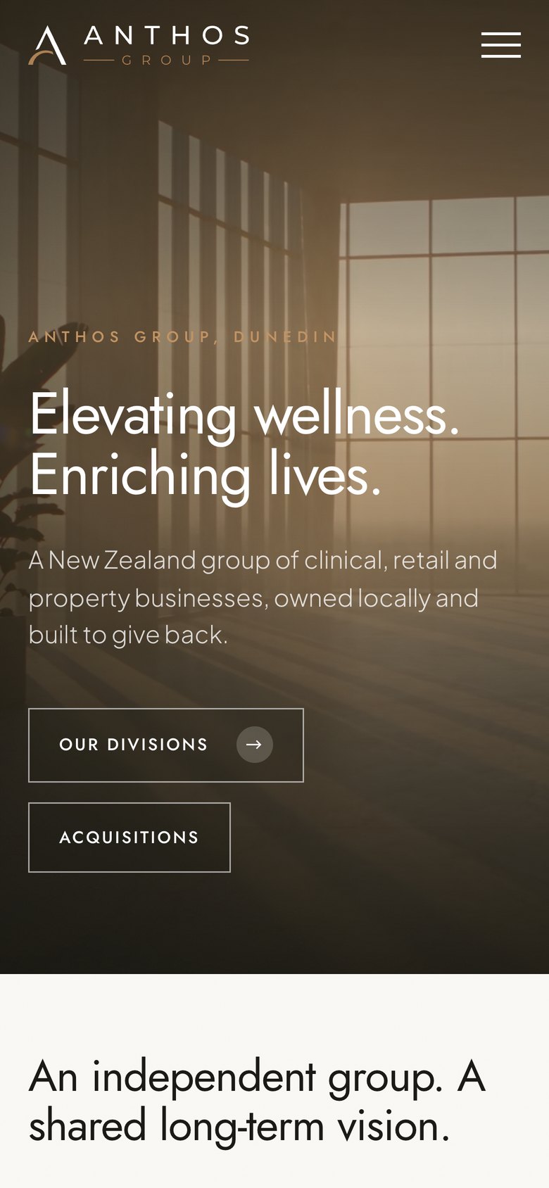 Anthos Group website on a phone